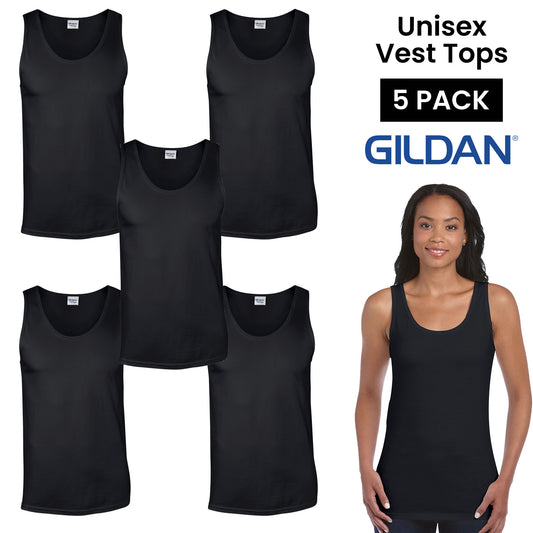 Gildan Vest Tops - Plain - Black - Pack Of 5