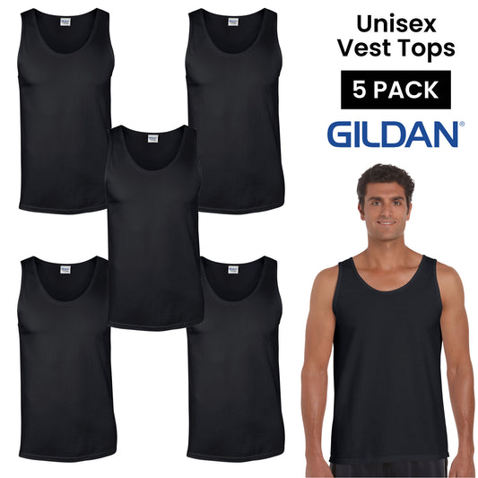 Plain Black Gildan Vest Tops - Pack Of 5