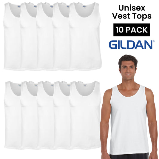 10 Gildan Vest Tops In White - Plain Wholesale Vests