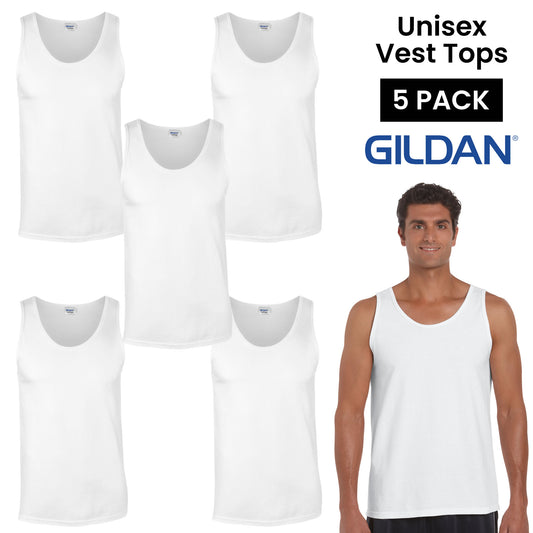 Plain Gildan Vest Tops Pack Of 5 White Men's