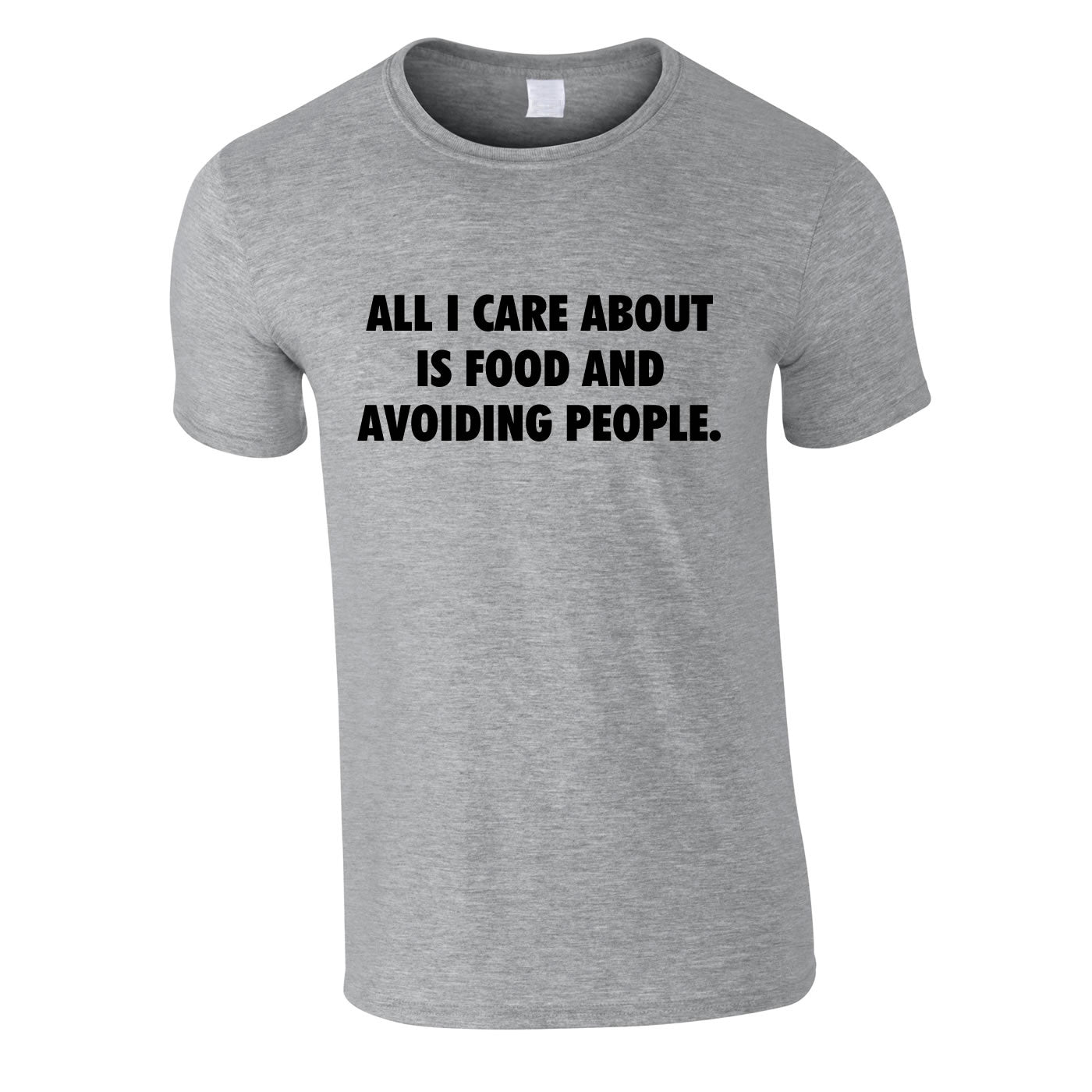 All I Care About Is Food And Avoiding People Tee In Grey