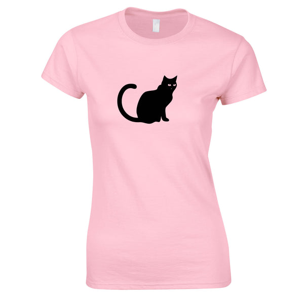 Black Cat Graphic Print Top In Pink