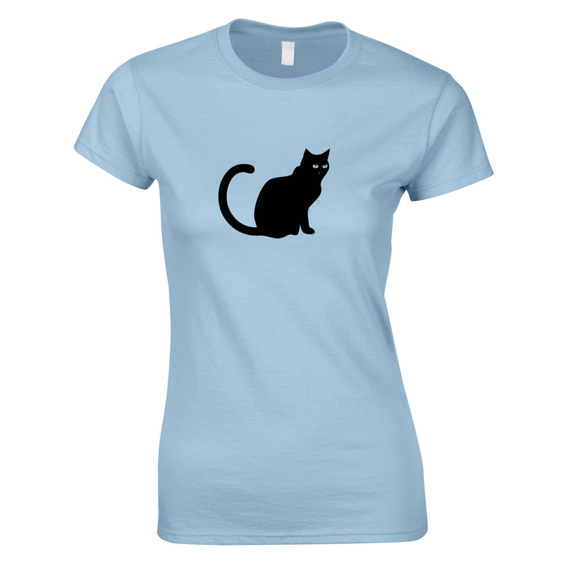 Black Cat Graphic Print Top In Sky