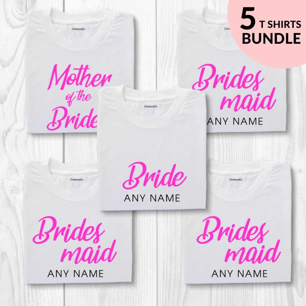 Hen Party Bundle Pack Of 5 T-Shirts For Bride And Bridesmaid