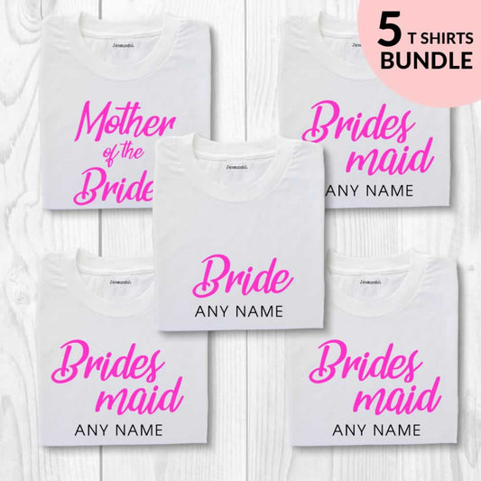 Hen Party Bundle Pack Of 5 T-Shirts For Bride And Bridesmaid