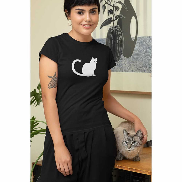 Black Cat Graphic Print T-Shirt