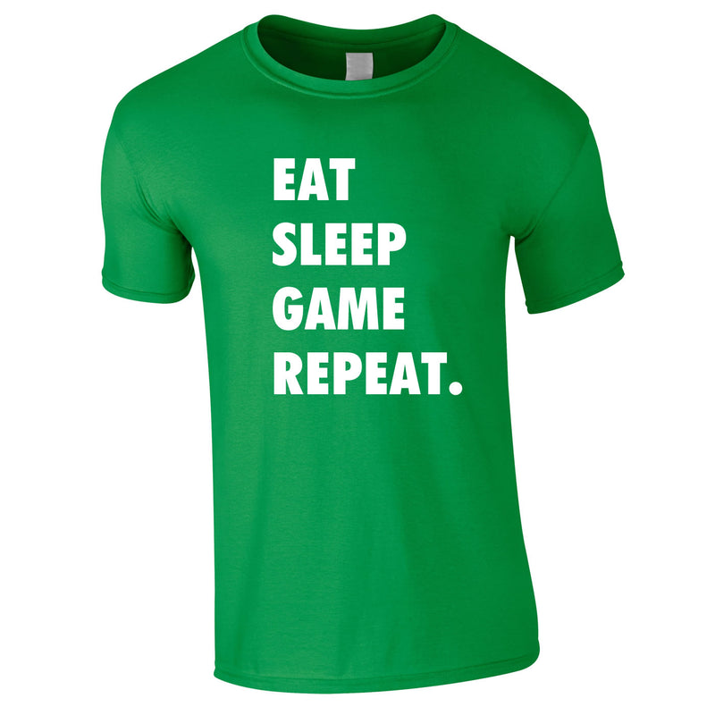 Eat Sleep Game Repeat Tee In Green