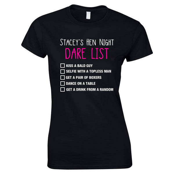 Hen Do Dare List T Shirt Personalised Printed