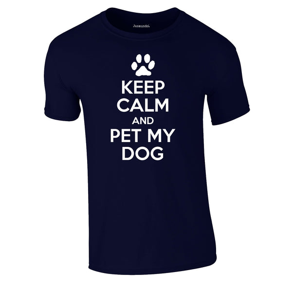 Keep Calm And Pet My Dog Tee In Navy