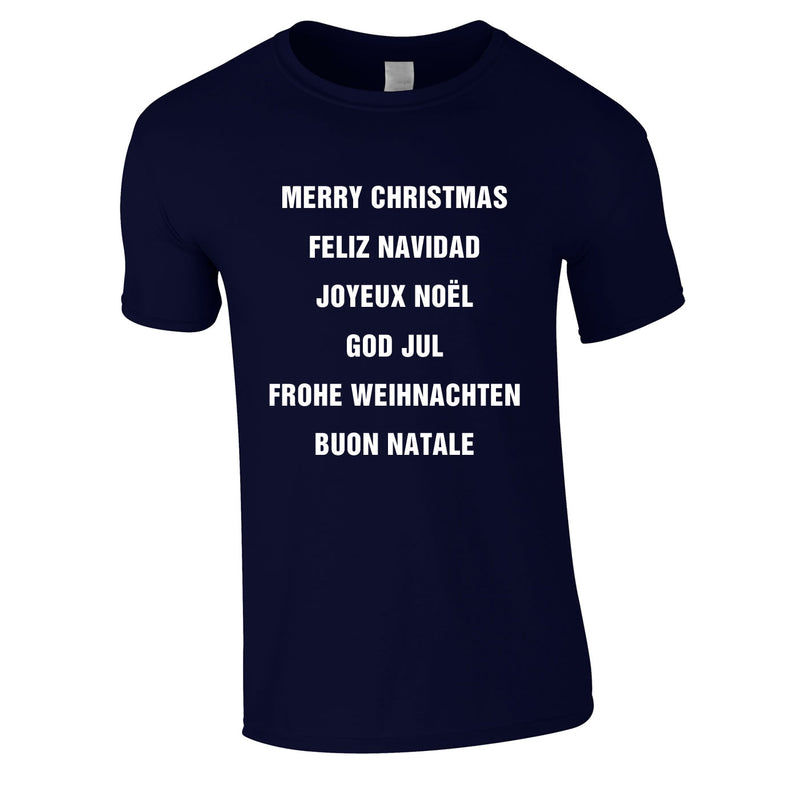 Merry Christmas In Different Languages Tee In Navy