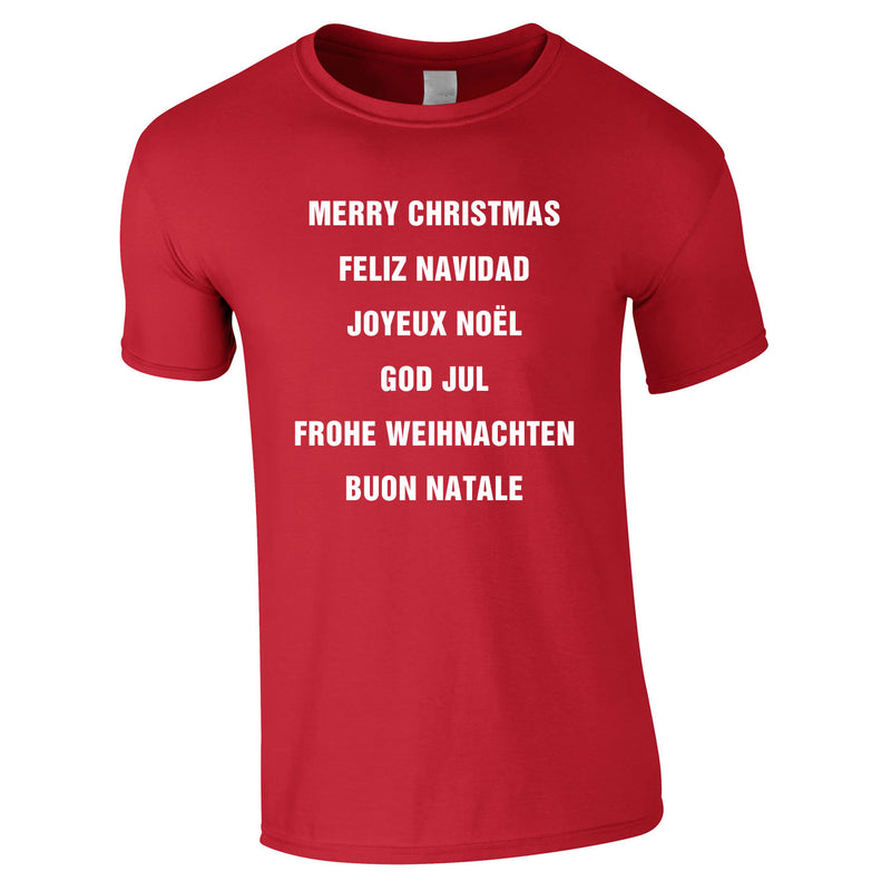 Merry Christmas In Different Languages Tee In Red