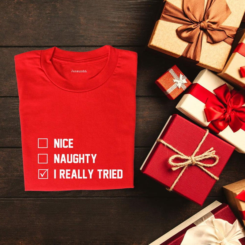 Naughty Nice I Really Tried Christmas T Shirt