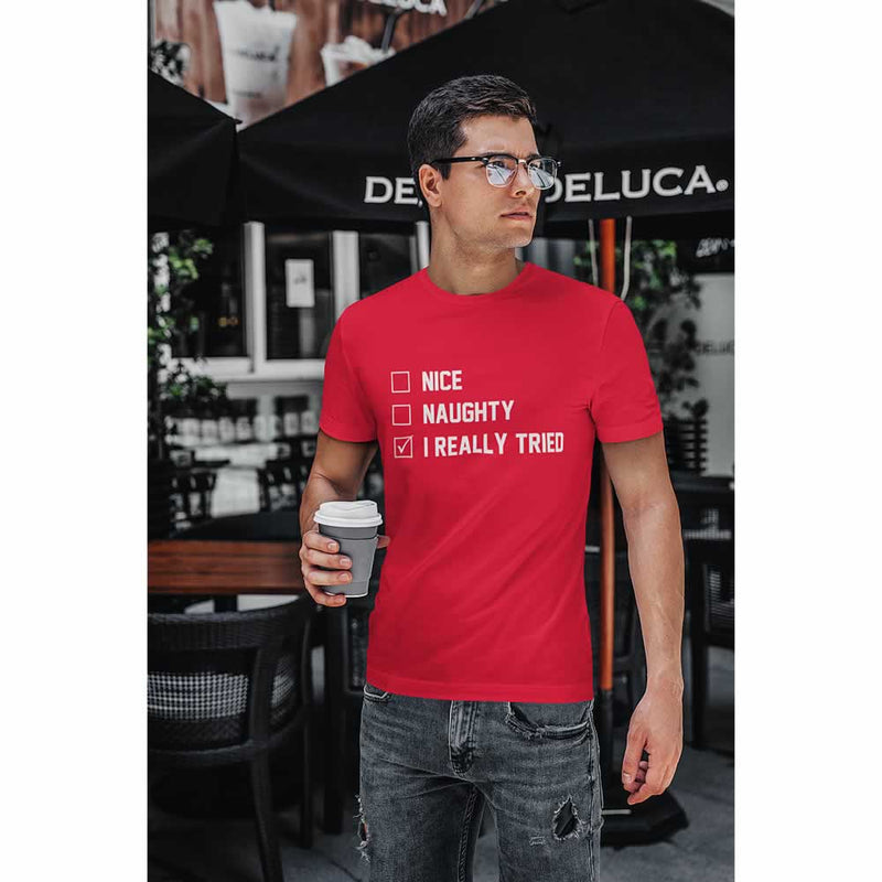 Naughty Nice I Really Tried Christmas T Shirt For Men