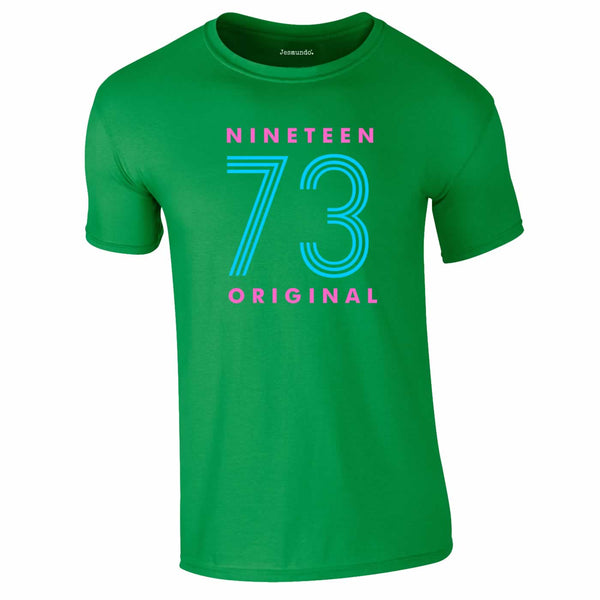 Nineteen 73 Neon Print 50th Birthday Tee In Green