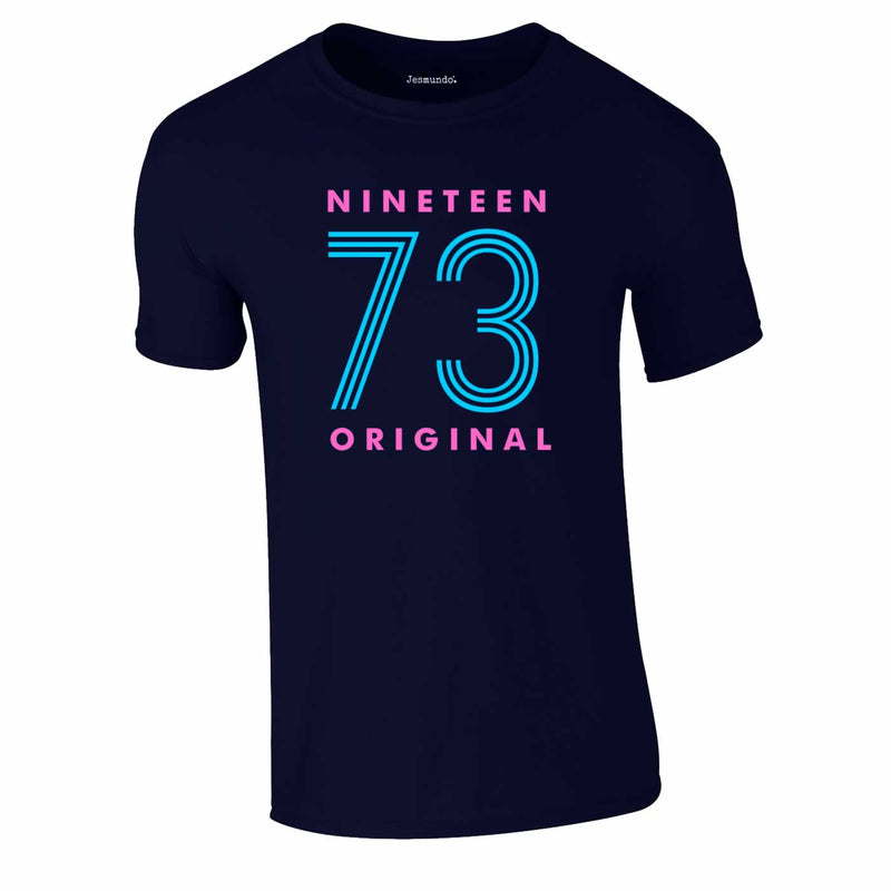 Nineteen 73 Neon Print 50th Birthday Tee In Navy