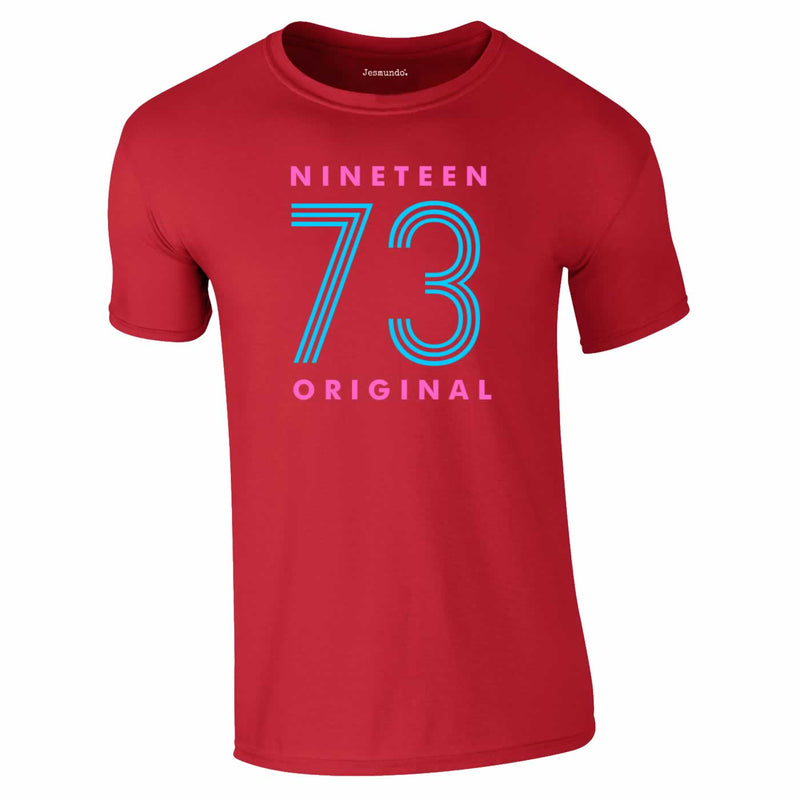 Nineteen 73 Neon Print 50th Birthday Tee In Red