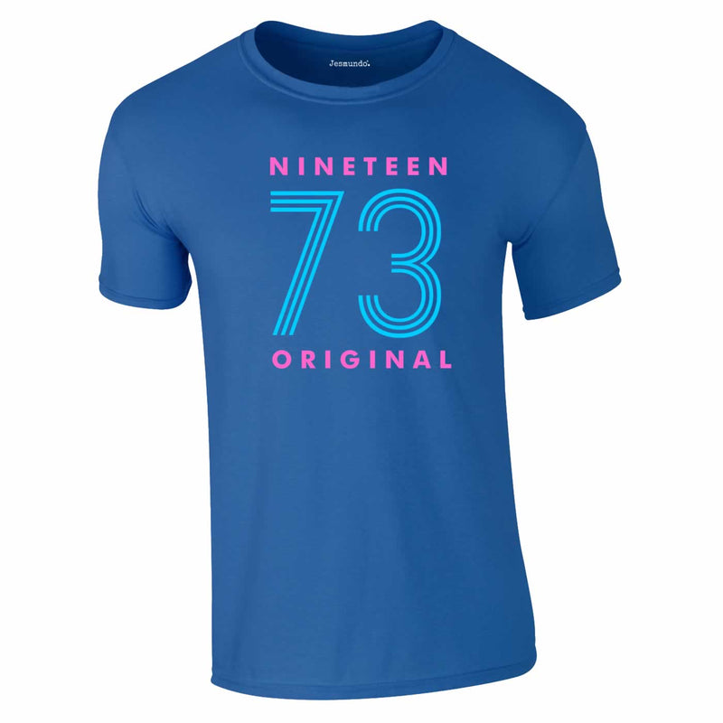 Nineteen 73 Neon Print 50th Birthday Tee In Royal