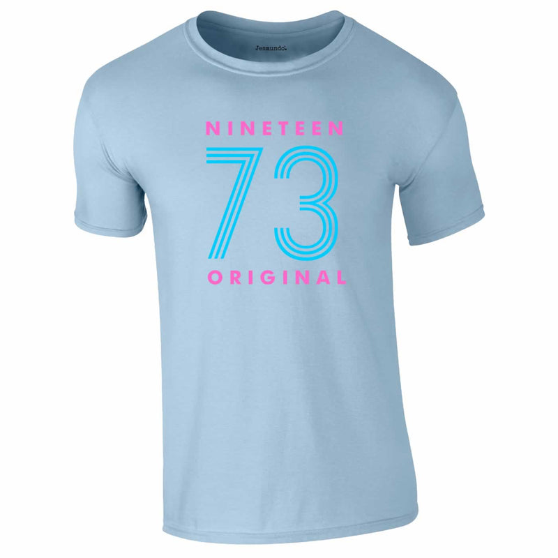 Nineteen 73 Neon Print 50th Birthday Tee In Sky Blue