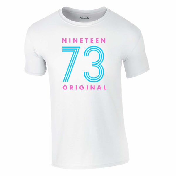 Nineteen 73 Neon Print 50th Birthday Tee In White