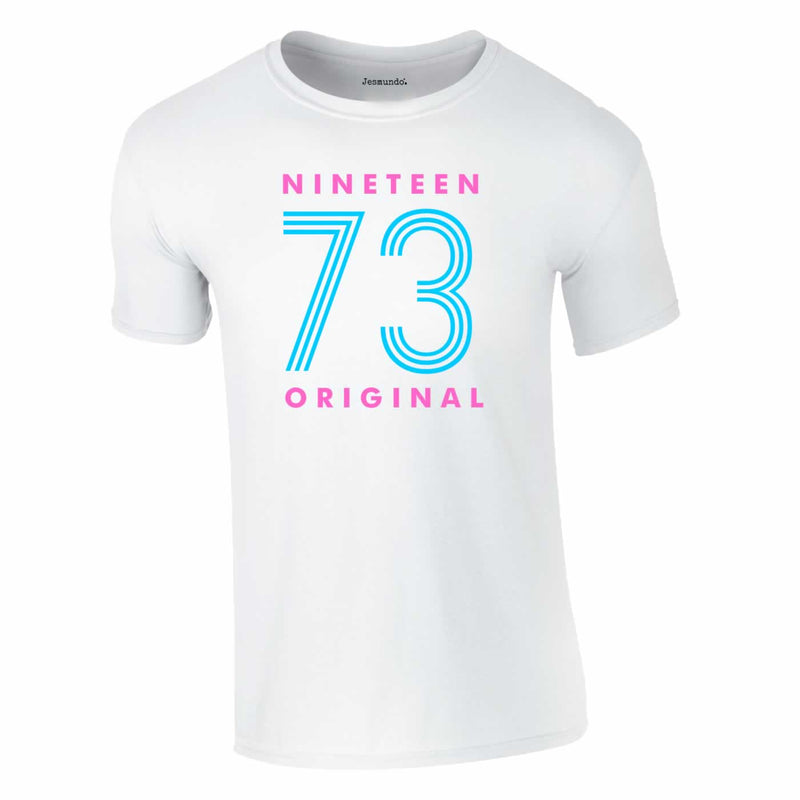 Nineteen 73 Neon Print 50th Birthday Tee In White