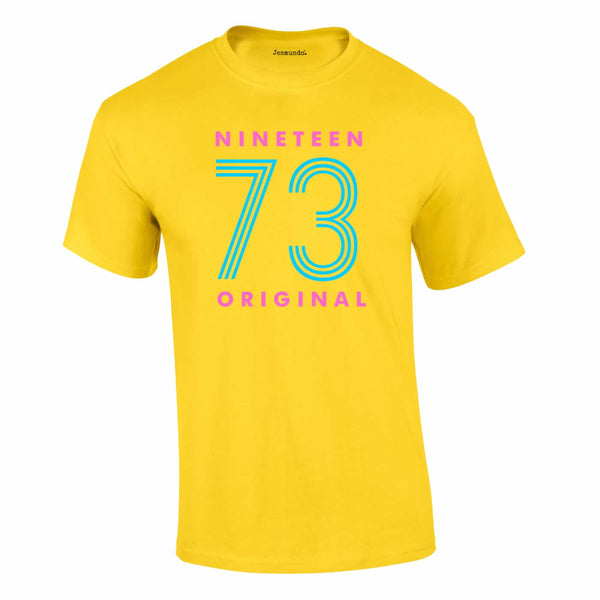 Nineteen 73 Neon Print 50th Birthday Tee In Yellow