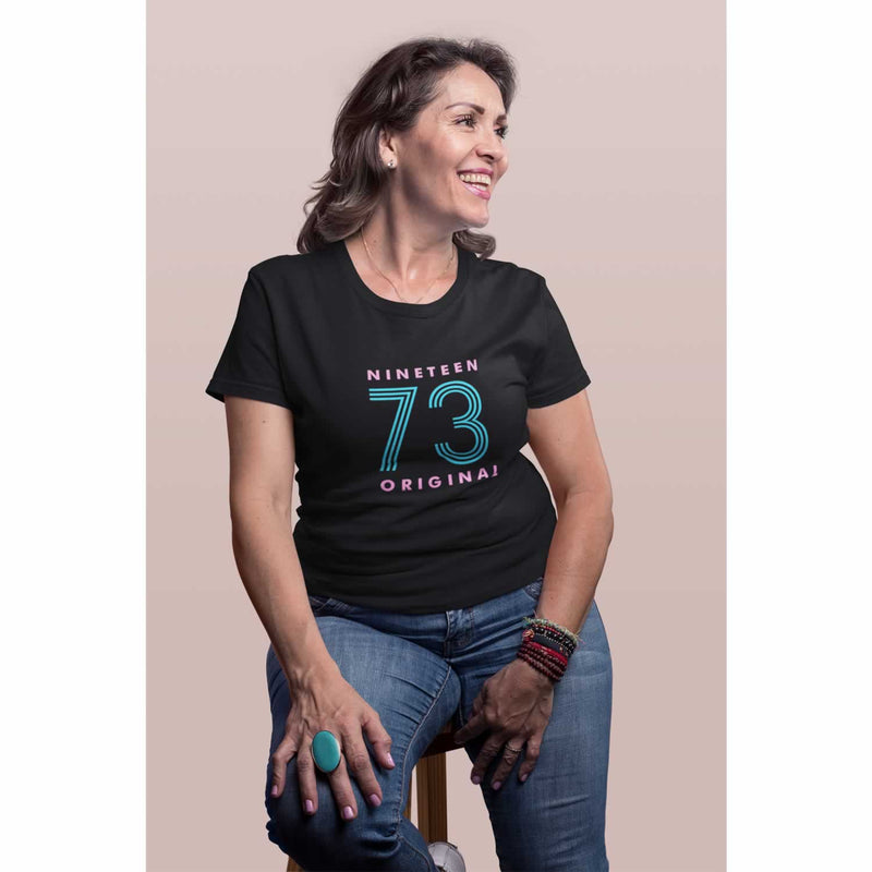 Nineteen 73 Neon Print 50th Birthday T-Shirt For Women