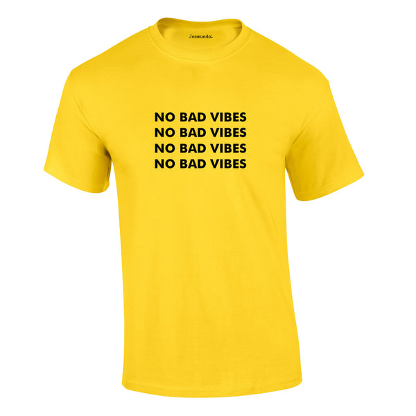 No Bad Vibes Repeat Pattern Tee In Yellow