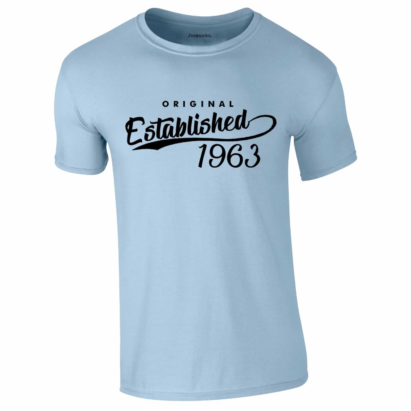 Original Established 1963 60th Birthday Tee In Sky Blue