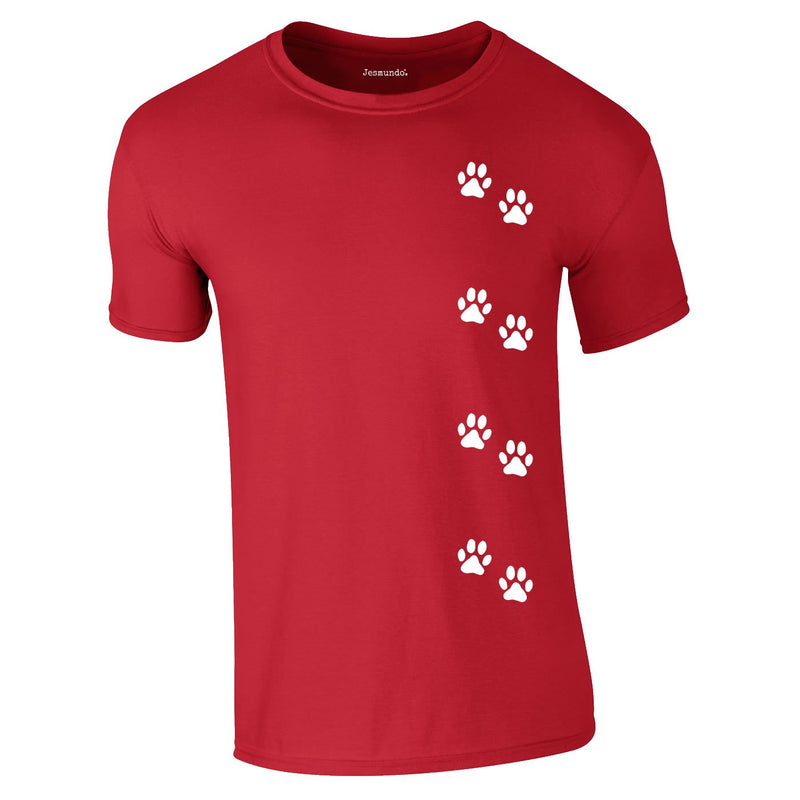 Dog Paws Walking Tee In Red