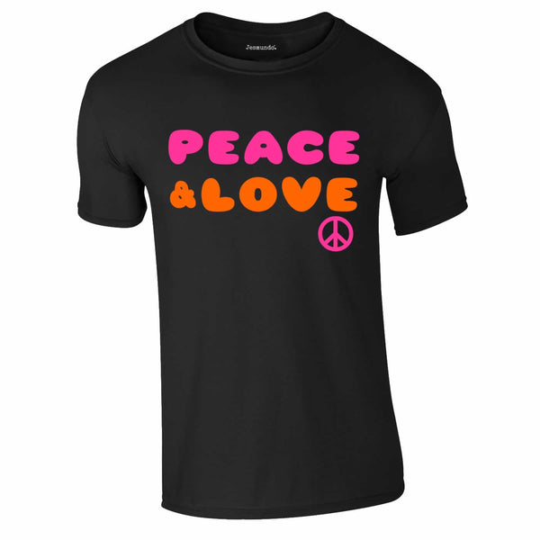 Peace And Love T-Shirt In Black 60s Inspired