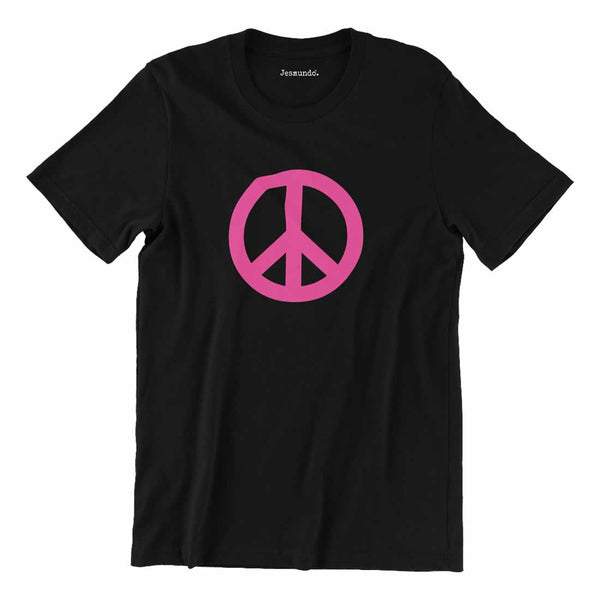Peace Symbol T Shirt In Black With Neon Pink Print