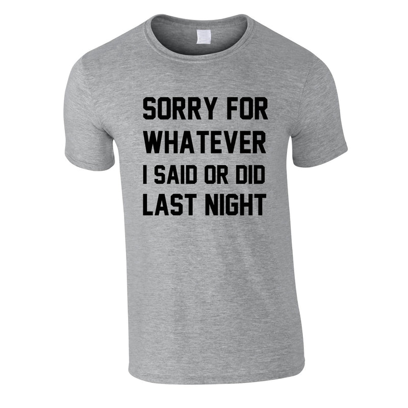 Sorry For Whatever I Said Or Did Last Night Tee In Grey