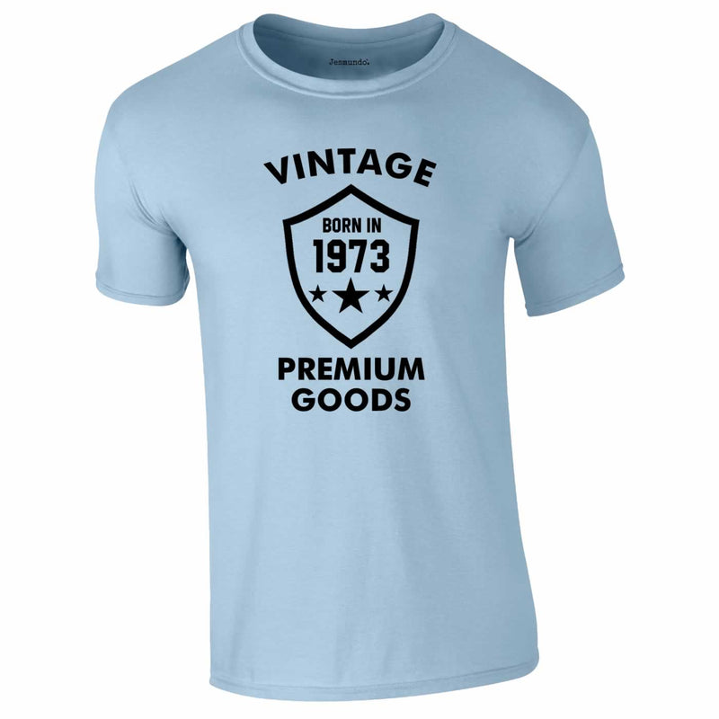 Vintage Born In 1973 Tee In Sky Blue
