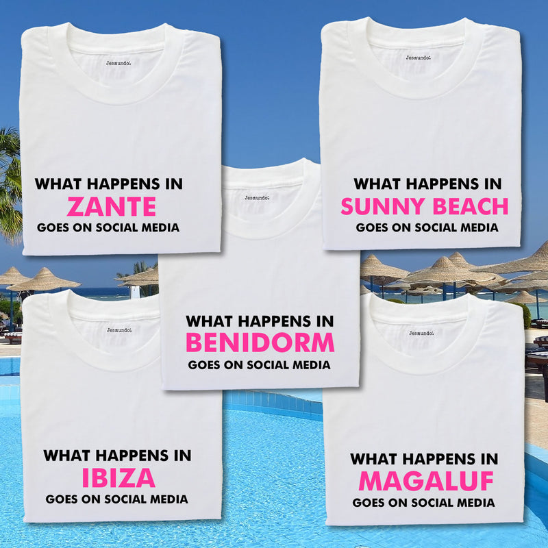 What Happens In...Goes On Social Media Girls Holiday T Shirts